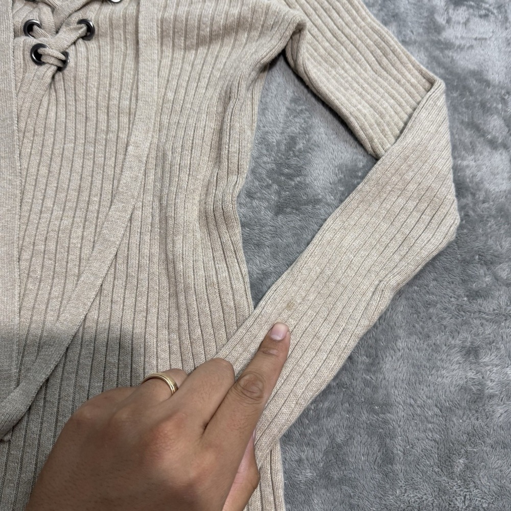 VTG Y2K Hollister Tie Front Ribbed Longsleeve Top Size XS Indie Western Casual - Picture 2 of 8